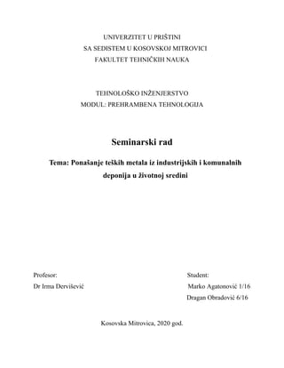 Ponašanje teških metala iz industrijskih i komunalnih deponija u životnoj sredini
