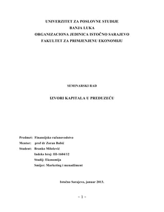 Izvori kapitala u preduzeću