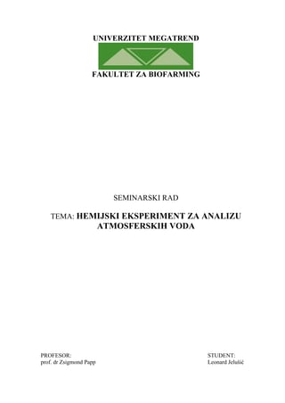 Hemijski eksperiment za analizu atmosferskih voda