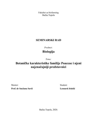 Botaničke karakteristike familije Poaceae i njeni najznačajniji predstavnici