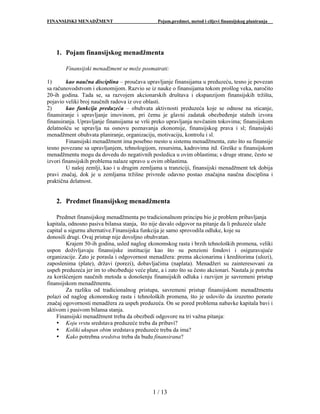 Finansijski menadžment- pojam, predmet, metod i ciljevi finanansijskog planiranja