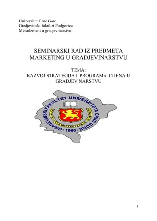 Razvoj strategije i programa cena u građevinarstvu