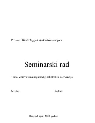Zdravstvena nega kod ginekoloških intervencija