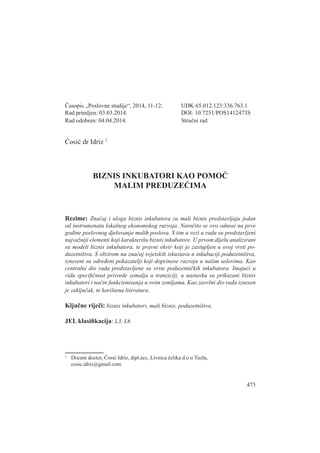 Biznis inkubatori kao pomoć malim preduzećima