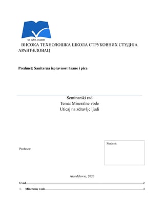 Mineralne vode- uticaj na zdravlje ljudi