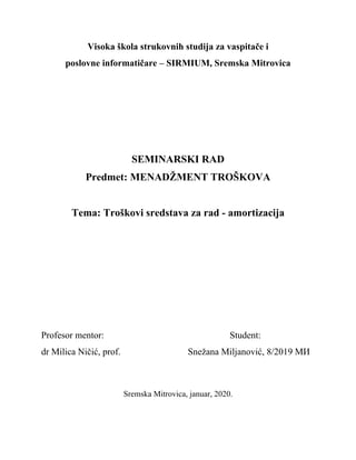 Troskovi sredstava za rad – amortizacija