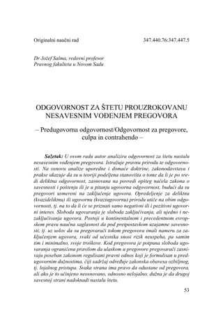 Odgovornost za štetu prouzrokovanu nesavesnim vođenjem pregovora