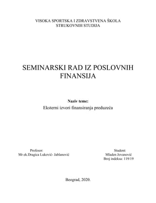 Eksterni izvori finansiranja preduzeca