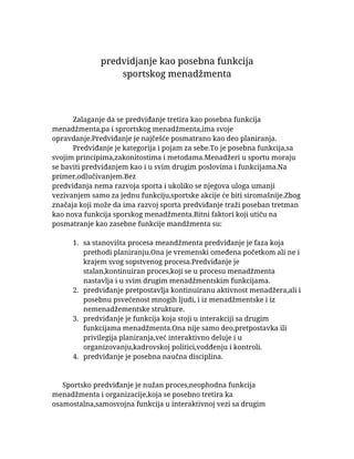Predviđanje kao posebna funkcija sportskog menadžmenta