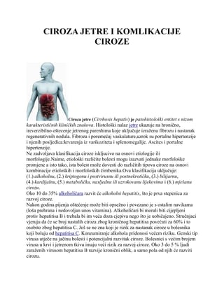 Ciroza jetre i komplikacije