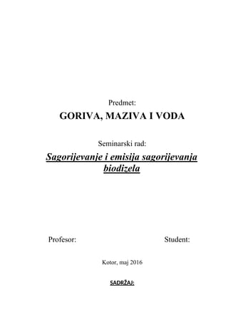 Sagorevanje i emisija sagorijevanja biodizela