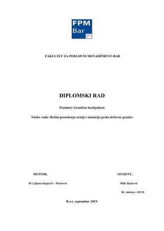 Režim prenošenja oružja i municije preko državne granice