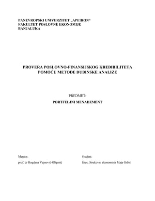 Provera poslovno finansijskog kredibiliteta pomocu dubinske analize