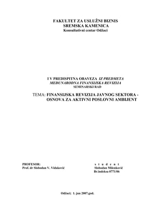 Finansijska revizija javnog sektora – Osnovi za aktivni poslovni ambijent