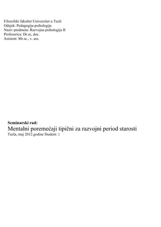 Mentalni poremećaji tipični za razvojni period starosti