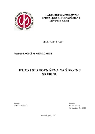 Uticaj stanovništva na životnu sredinu