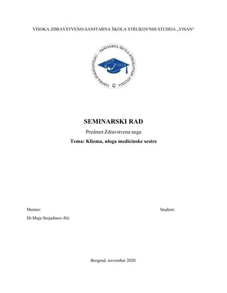 Klizma,uloga medicinske sestre