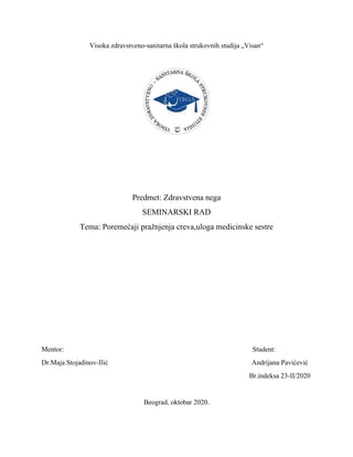 Poremećaji pražnjenja creva, uloga medicinske sestre