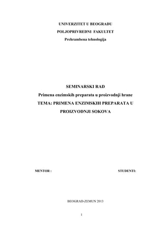 Primena enzimskih preparata u proizvodnji sokova