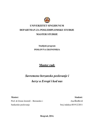 Savremeno berzansko poslovanje i berze u Evropi i kod nas