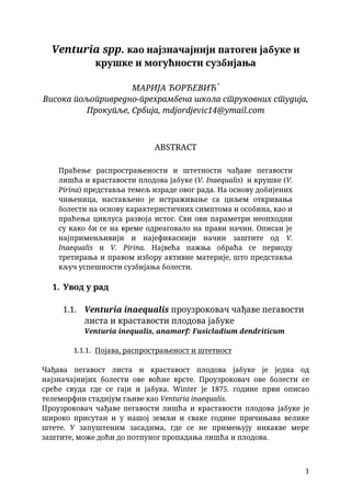 Venturia spp. kao najznačajniji patogen jabuke i kruške i mogućnosti suzbijanja