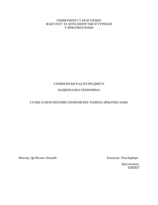 Stanje perspektive ekonomskog razvoja Vrnjacke Banje