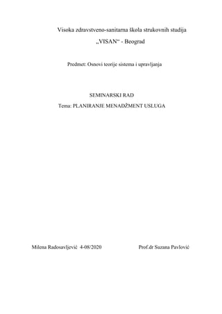 Planiranje menadžment usluga