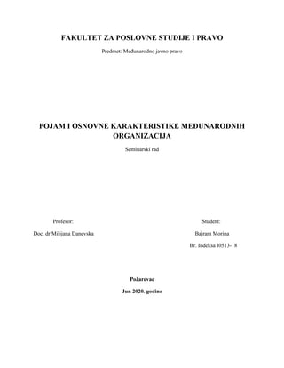Pojam i osnovne karakteristike međunarodnih organizacija