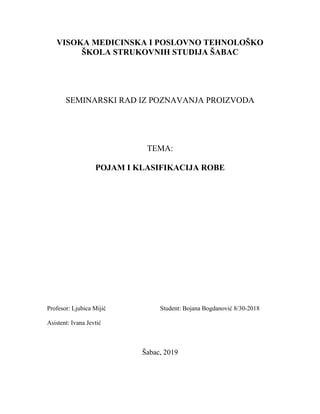 Pojam i klasifikacija robe