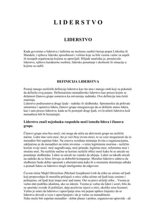 Liderstvo: teorijski pristupi i savremeni modeli