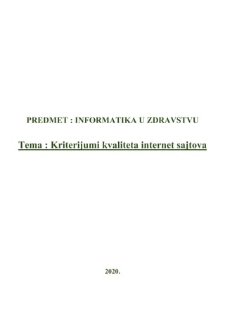 Kriterijumi kvaliteta internet sajta