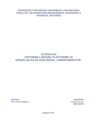 Upotreba laravel platforme za izradu sajta za udruzenje “Transformator”