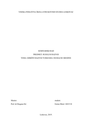 Održivi razvoj turizma i ruralne sredine