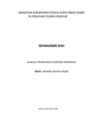 Hemijski sastav mleka