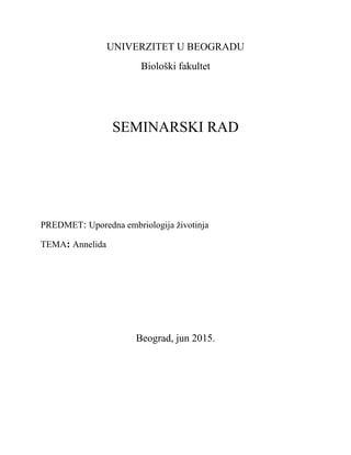 Opšte karakteristike ontogenetskog razvića metazoa – Annelida