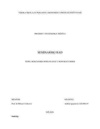 Berzansko poslovanje u RS