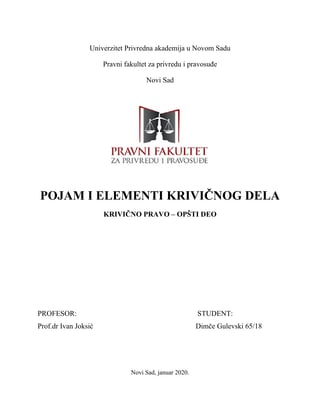 Pojam i elementi krivičnog dela