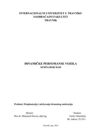 Dinamičke perfomanse vozila