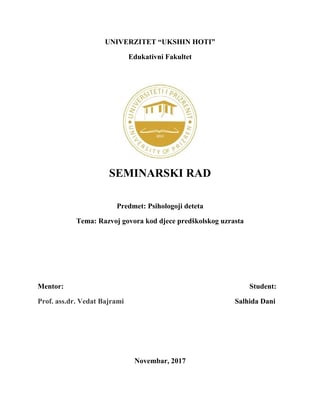 Razvoj govora kod djece predškolskog uzrasta