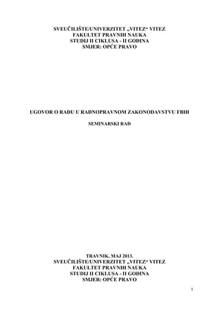 Ugovor o radu u radnopravnom zakonodavstvu FBIH
