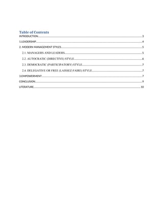 Moderni stilovi menadžmenta, liderstvo i osnaživanje