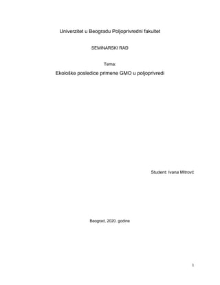 Ekološke posledice primene gmo u poljoprivredi