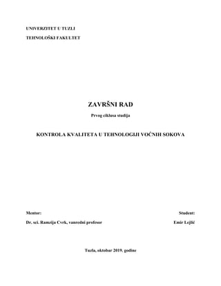 Kontrola kvaliteta u tehnologiji voćnih sokova