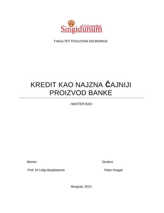 Kredit kao najznacajniji proizvod banke
