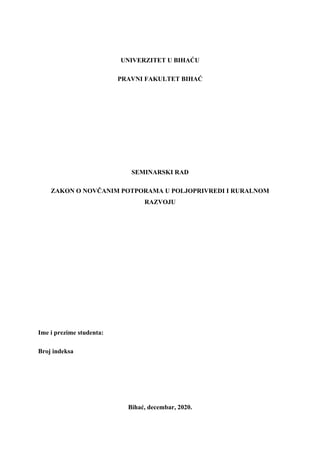 Zakon o novčanim potporama u poljoprivredi i ruralnom razvoju