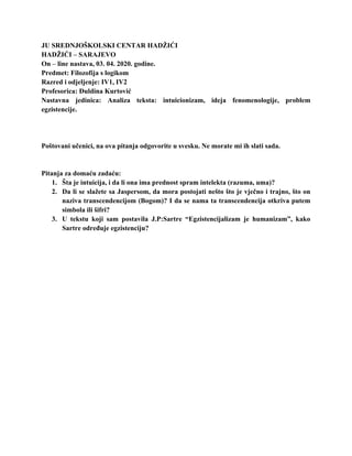 Analiza teksta-egzistencijalizam i intuniocionizam