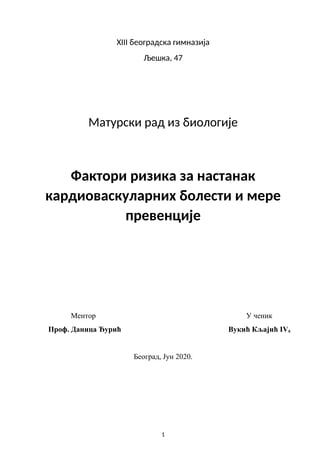 Faktori rizika za nastanak kardiovaskularnih bolesti i mere prevencije