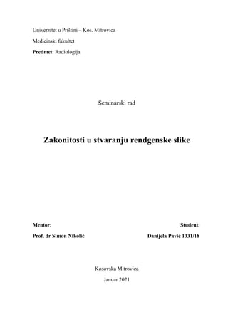 Zakonitosti u stvaranju rendgenske slike