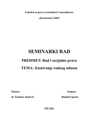 Zasnivanje radnog odnosa