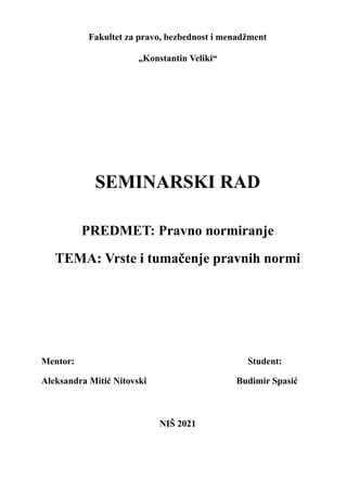 Vrste i tumačenja pravnih normi